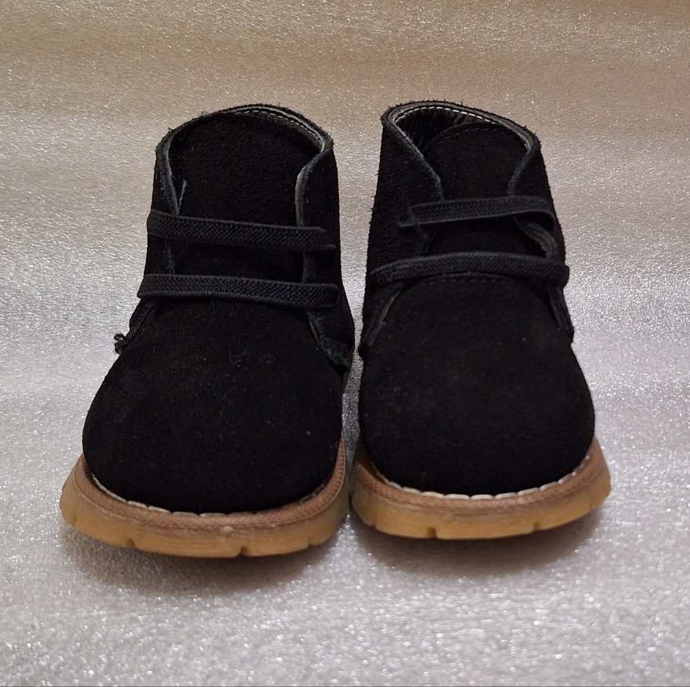 Black Suede Toddler Booties with Tan Soles - Picture 2 of 6